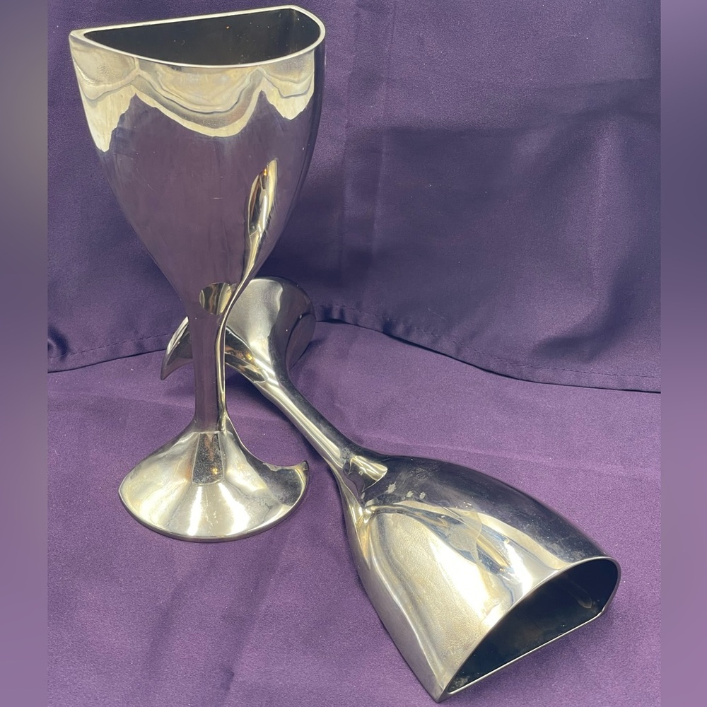 Godinger: Vintage Silver Metal Joining Heart Shaped Champagne/Wine Flute Glasses